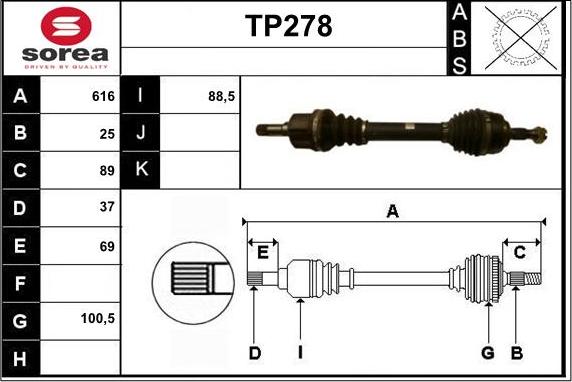 Sera TP278 - Приводний вал autozip.com.ua