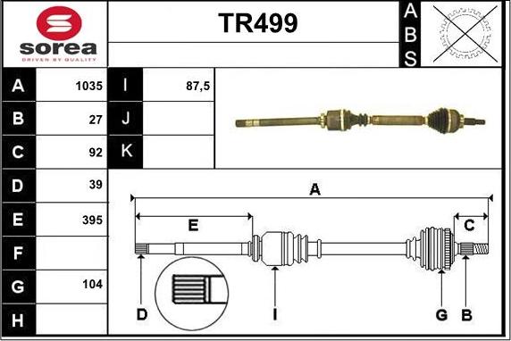 Sera TR499 - Приводний вал autozip.com.ua