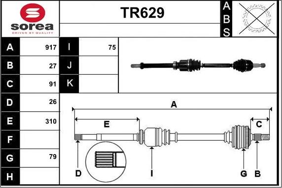 Sera TR629 - Приводний вал autozip.com.ua