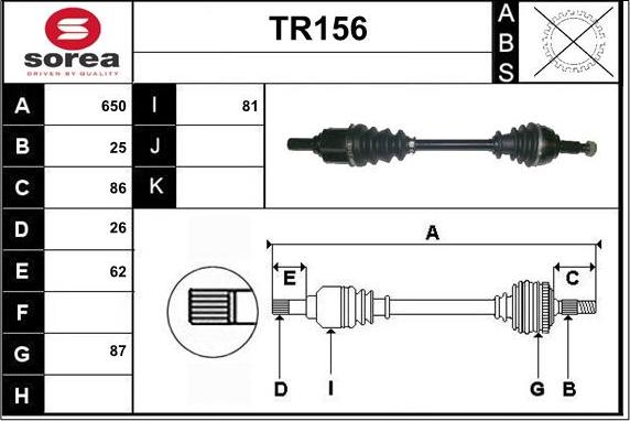 Sera TR156 - Приводний вал autozip.com.ua