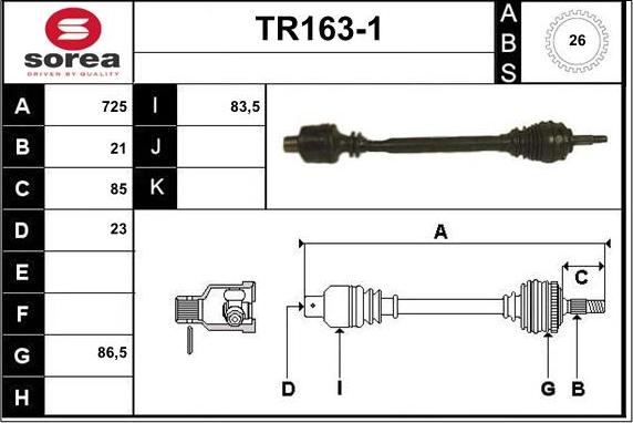 Sera TR163-1 - Приводний вал autozip.com.ua