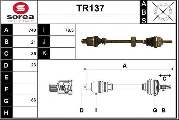 Sera TR137 - Приводний вал autozip.com.ua