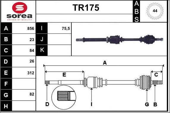 Sera TR175 - Приводний вал autozip.com.ua