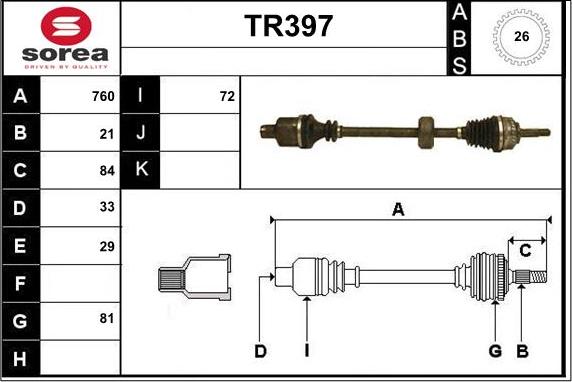 Sera TR397 - Приводний вал autozip.com.ua