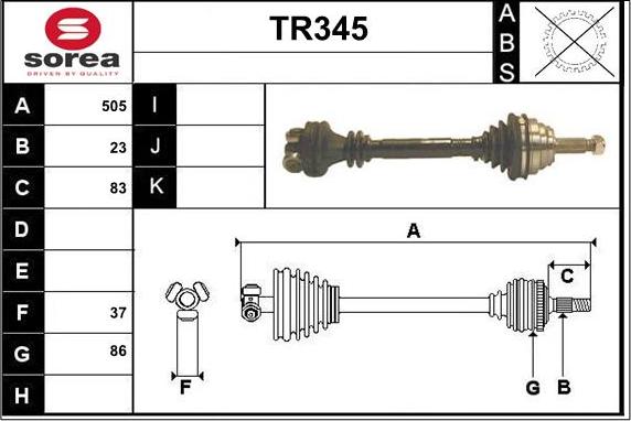 Sera TR345 - Приводний вал autozip.com.ua