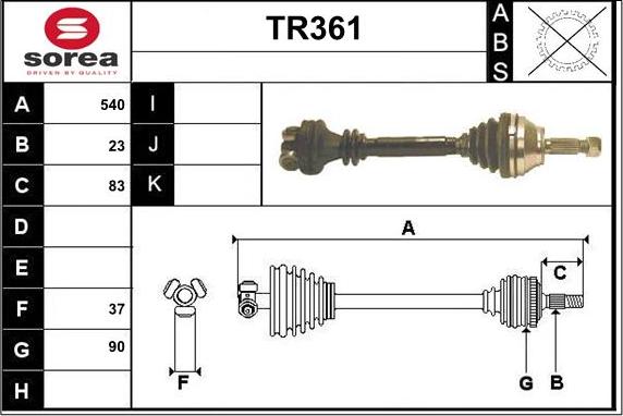 Sera TR361 - Приводний вал autozip.com.ua