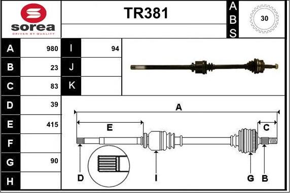 Sera TR381 - Приводний вал autozip.com.ua