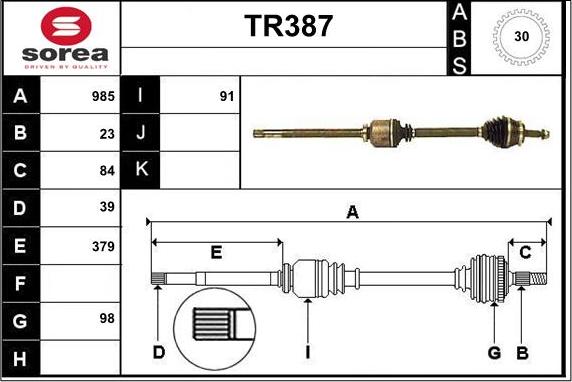 Sera TR387 - Приводний вал autozip.com.ua