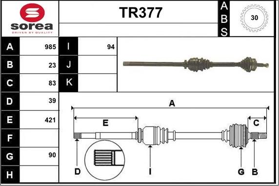 Sera TR377 - Приводний вал autozip.com.ua