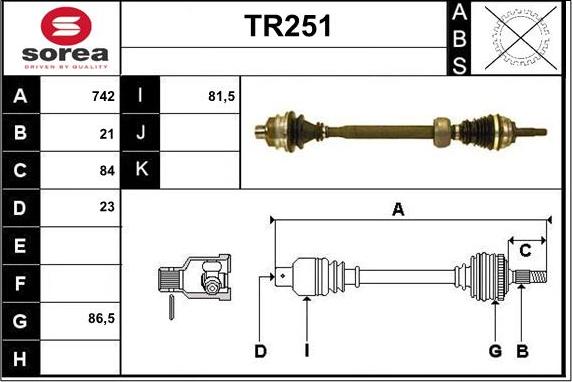 Sera TR251 - Приводний вал autozip.com.ua