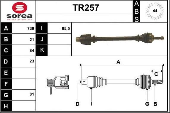 Sera TR257 - Приводний вал autozip.com.ua