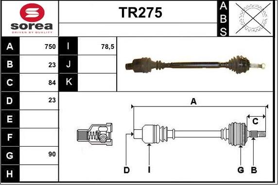 Sera TR275 - Приводний вал autozip.com.ua