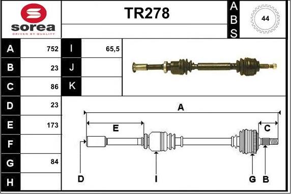 Sera TR278 - Приводний вал autozip.com.ua