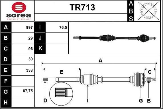 Sera TR713 - Приводний вал autozip.com.ua