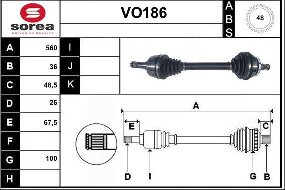 Sera VO186 - Приводний вал autozip.com.ua