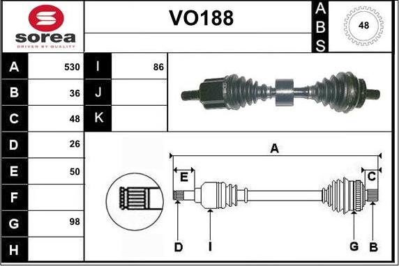 Sera VO188 - Приводний вал autozip.com.ua