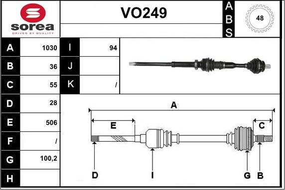 Sera VO249 - Приводний вал autozip.com.ua