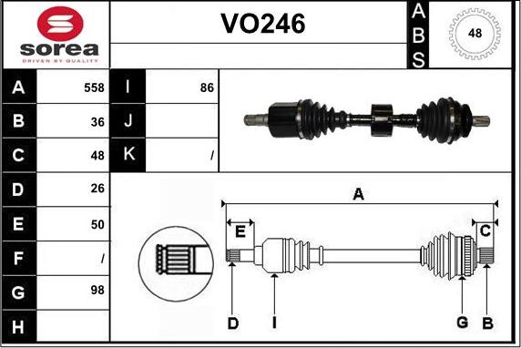 Sera VO246 - Приводний вал autozip.com.ua