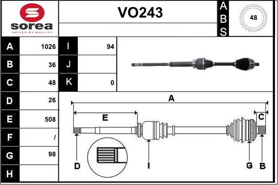 Sera VO243 - Приводний вал autozip.com.ua