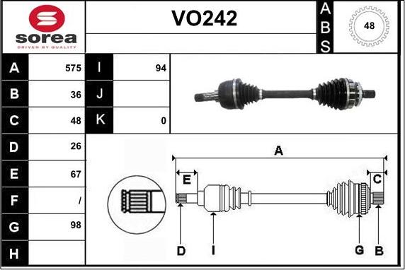 Sera VO242 - Приводний вал autozip.com.ua