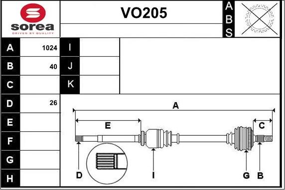 Sera VO205 - Приводний вал autozip.com.ua