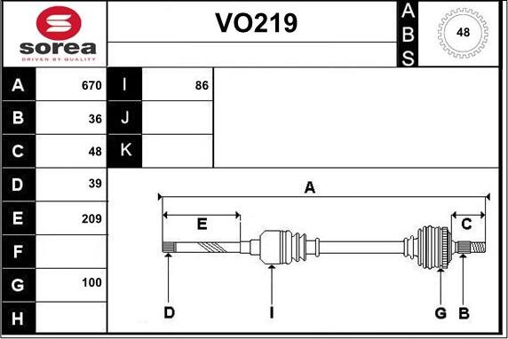 Sera VO219 - Приводний вал autozip.com.ua