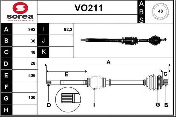 Sera VO211 - Приводний вал autozip.com.ua