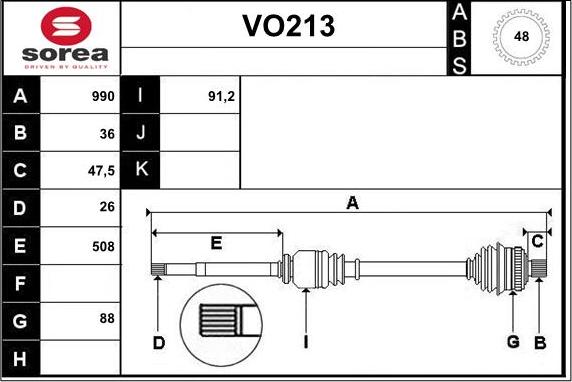 Sera VO213 - Приводний вал autozip.com.ua