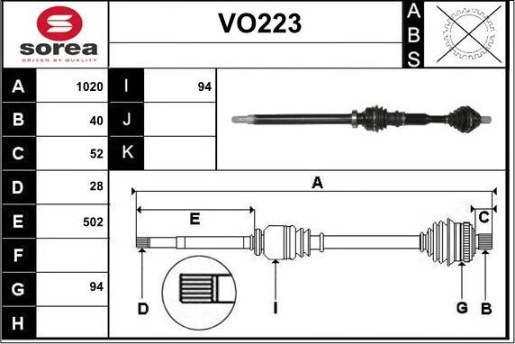 Sera VO223 - Приводний вал autozip.com.ua