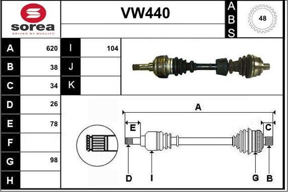 Sera VW440 - Приводний вал autozip.com.ua