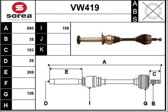 Sera VW419 - Приводний вал autozip.com.ua