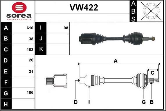 Sera VW422 - Приводний вал autozip.com.ua