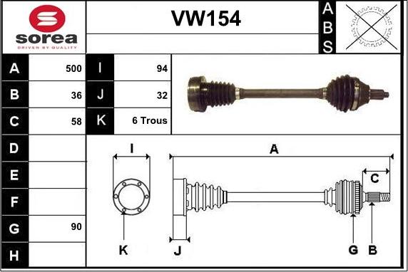 Sera VW154 - Приводний вал autozip.com.ua