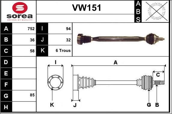 Sera VW151 - Приводний вал autozip.com.ua