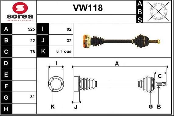 Sera VW118 - Приводний вал autozip.com.ua