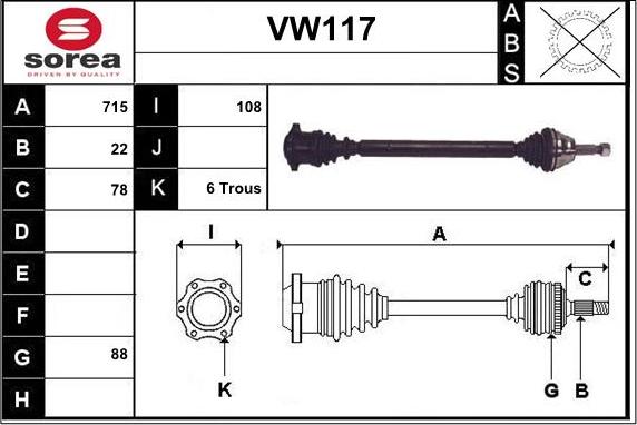 Sera VW117 - Приводний вал autozip.com.ua