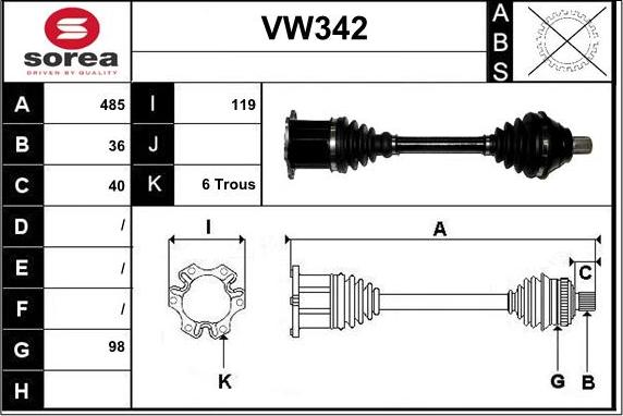 Sera VW342 - Приводний вал autozip.com.ua