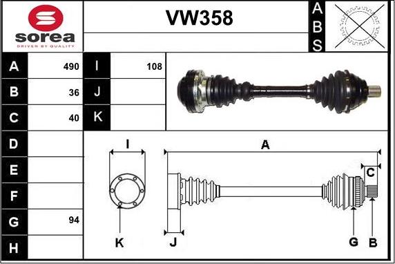 Sera VW358 - Приводний вал autozip.com.ua