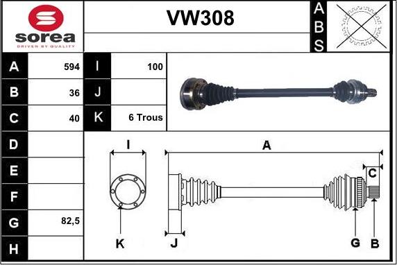 Sera VW308 - Приводний вал autozip.com.ua