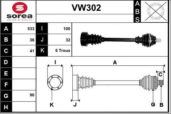 Sera VW302 - Приводний вал autozip.com.ua