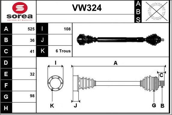 Sera VW324 - Приводний вал autozip.com.ua