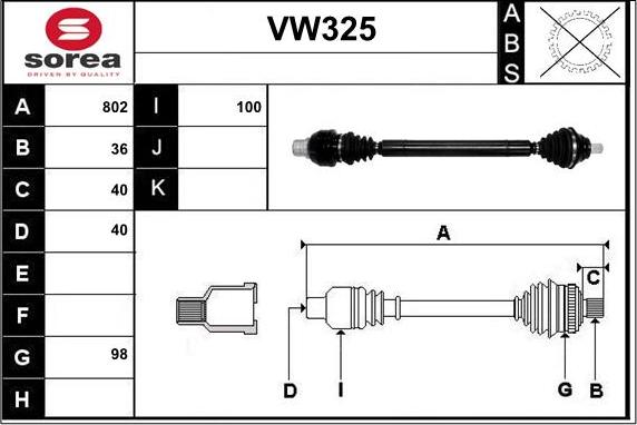 Sera VW325 - Приводний вал autozip.com.ua