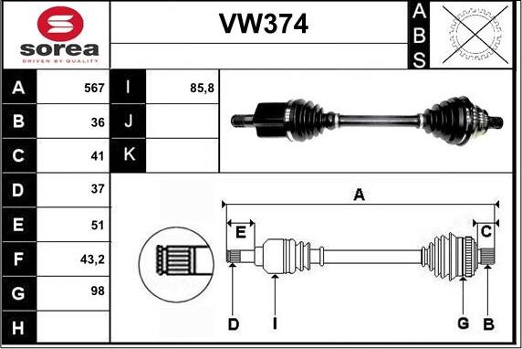 Sera VW374 - Приводний вал autozip.com.ua