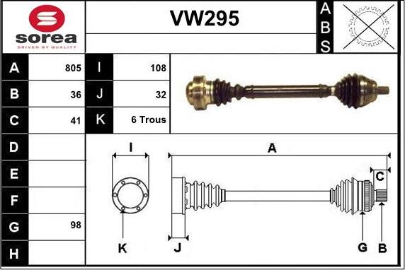 Sera VW295 - Приводний вал autozip.com.ua