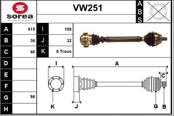 Sera VW251 - Приводний вал autozip.com.ua