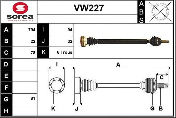 Sera VW227 - Приводний вал autozip.com.ua