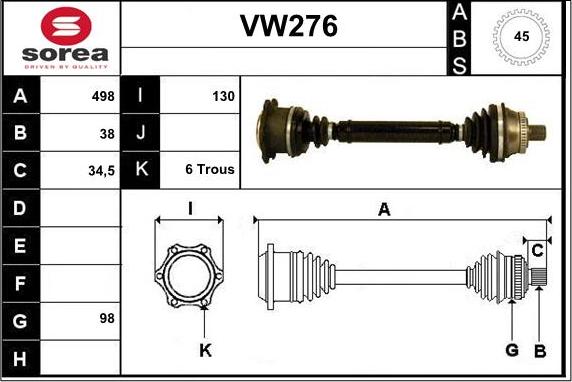 Sera VW276 - Приводний вал autozip.com.ua