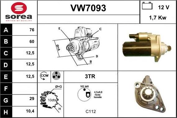 Sera VW7093 - Стартер autozip.com.ua