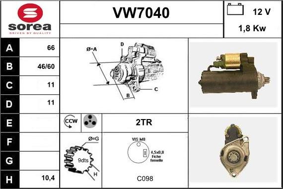 Sera VW7040 - Стартер autozip.com.ua