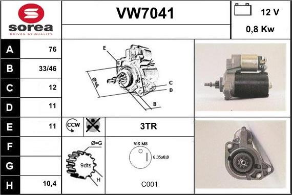 Sera VW7041 - Стартер autozip.com.ua